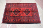 Bokhara Rug – Handmade Afghan Wool Area Rug | Turkmen Bukhara Pattern, Vegetable Dyed Red Oriental Carpet for Home or Wedding Decor 5.3x3.6