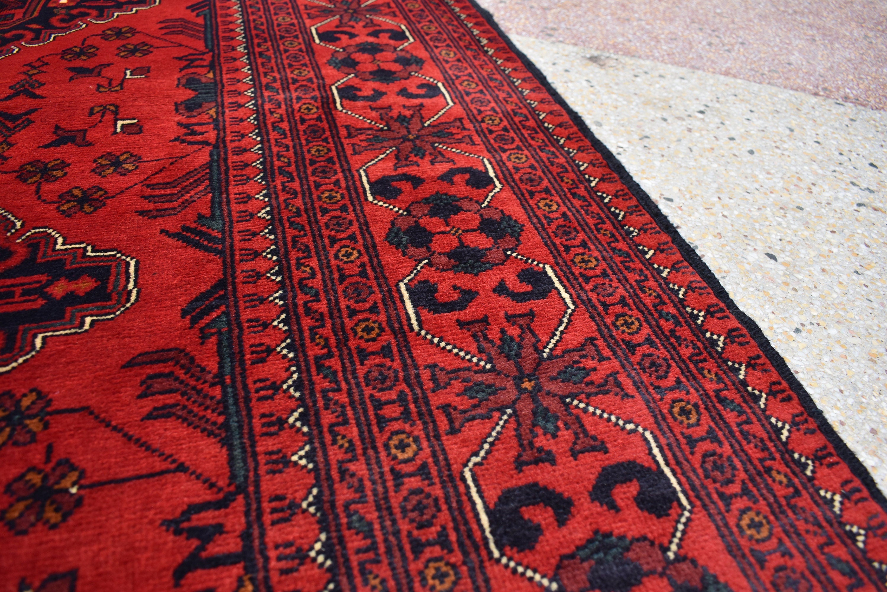 Bokhara Rug – Handmade Afghan Wool Area Rug | Turkmen Bukhara Pattern, Vegetable Dyed Red Oriental Carpet for Home or Wedding Decor 5.3x3.6