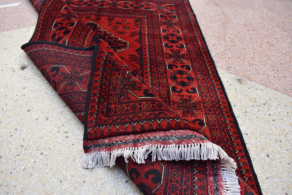 Bokhara Rug – Handmade Afghan Wool Area Rug | Turkmen Bukhara Pattern, Vegetable Dyed Red Oriental Carpet for Home or Wedding Decor 5.3x3.6