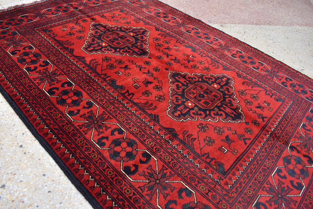 Bokhara Rug – Handmade Afghan Wool Area Rug | Turkmen Bukhara Pattern, Vegetable Dyed Red Oriental Carpet for Home or Wedding Decor 5.3x3.6