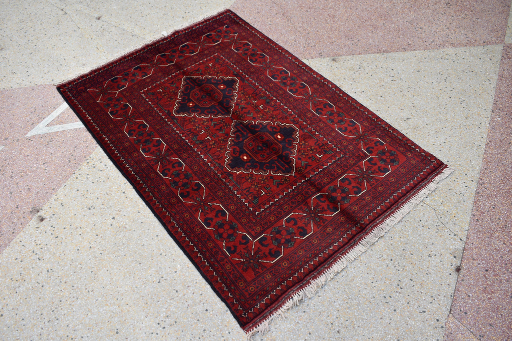 4.10 x 3.4 Ft Bokhara Rug Turkmen 100% Wool Afghan Veg dyes Handmade bukhara Pattern Turkmen Oriental Rug