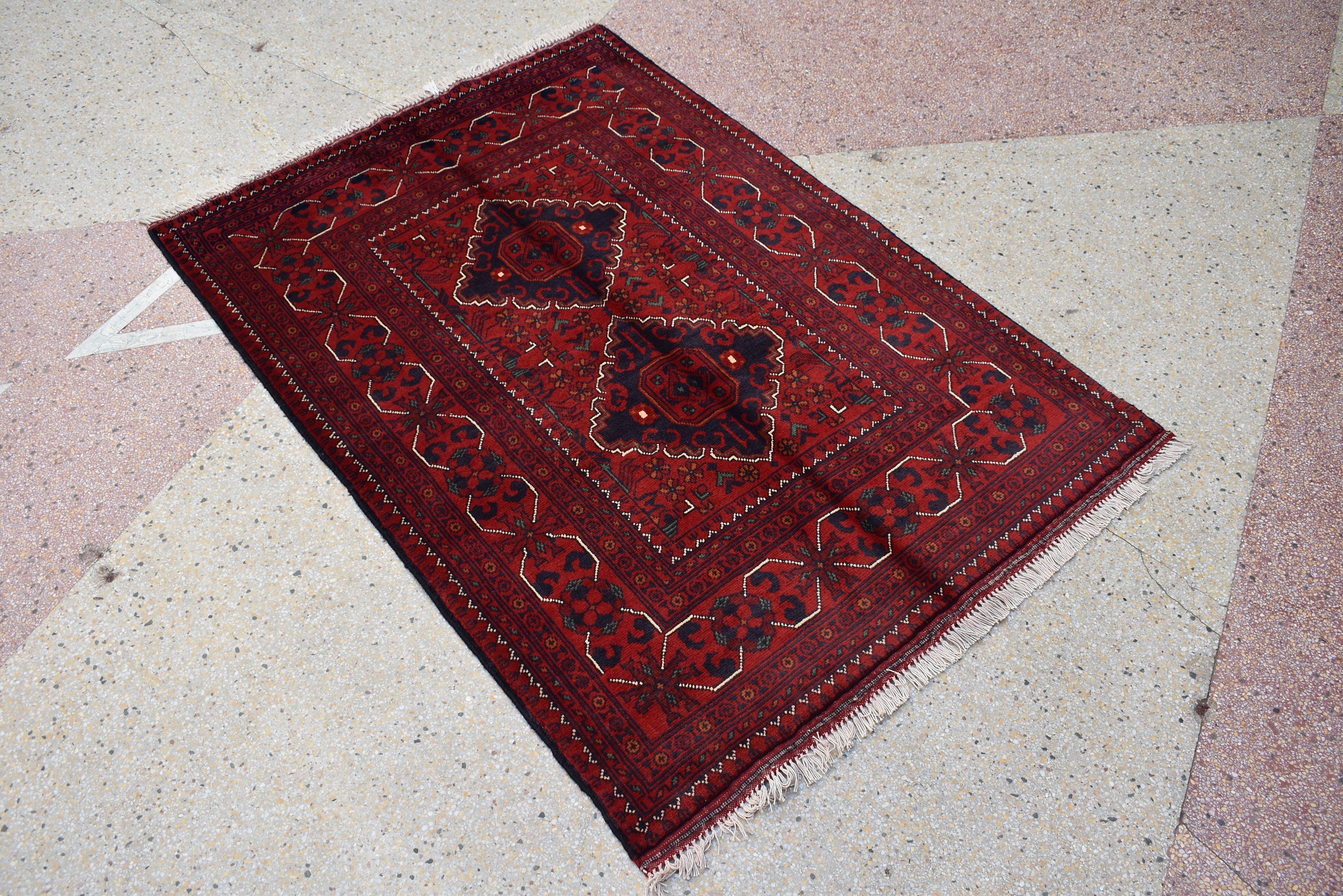 4.10 x 3.4 Ft Bokhara Rug Turkmen 100% Wool Afghan Veg dyes Handmade bukhara Pattern Turkmen Oriental Rug