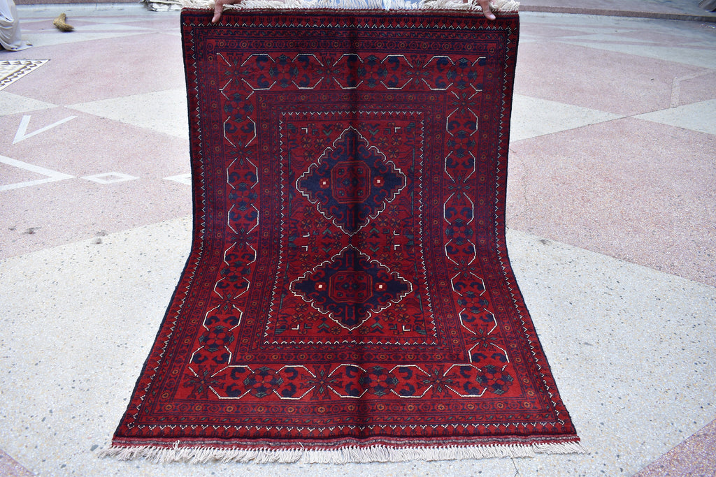 4.10 x 3.4 Ft Bokhara Rug Turkmen 100% Wool Afghan Veg dyes Handmade bukhara Pattern Turkmen Oriental Rug
