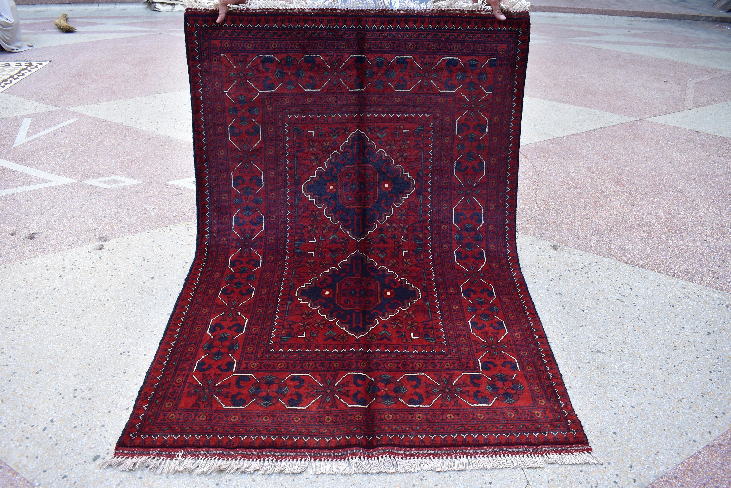 4.10 x 3.4 Ft Bokhara Rug Turkmen 100% Wool Afghan Veg dyes Handmade bukhara Pattern Turkmen Oriental Rug