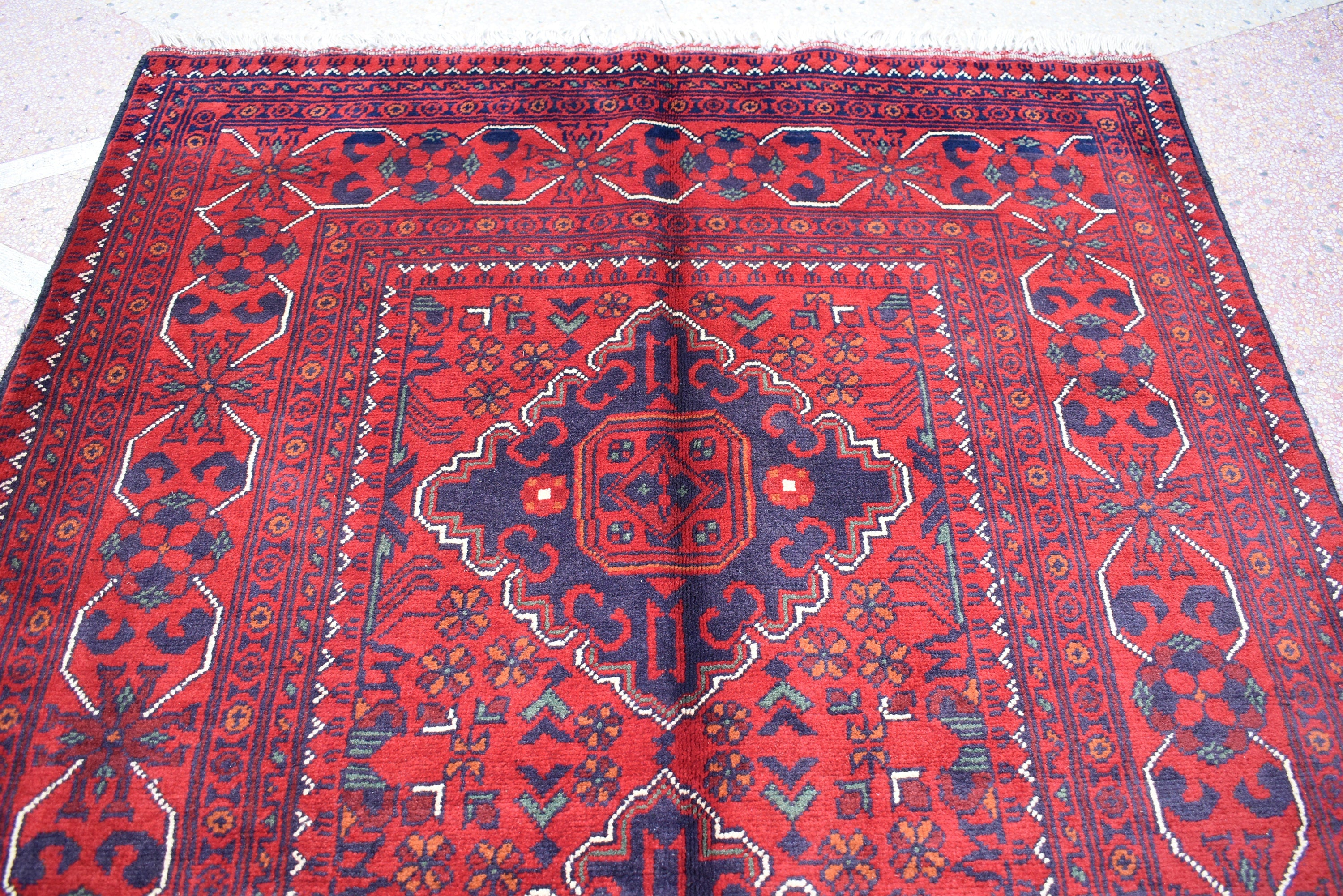 4.10 x 3.4 Ft Bokhara Rug Turkmen 100% Wool Afghan Veg dyes Handmade bukhara Pattern Turkmen Oriental Rug