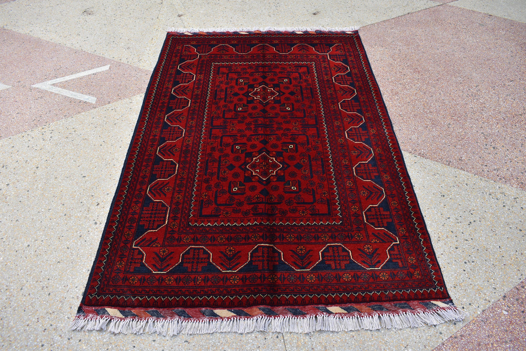 3x5 Bukhara Red Rug Turkmen 100% Wool Afghan Handwoven Rug, Natural Veg dyes, Rug for Living Room, Rug for Bedroom 5.2 x 3.5