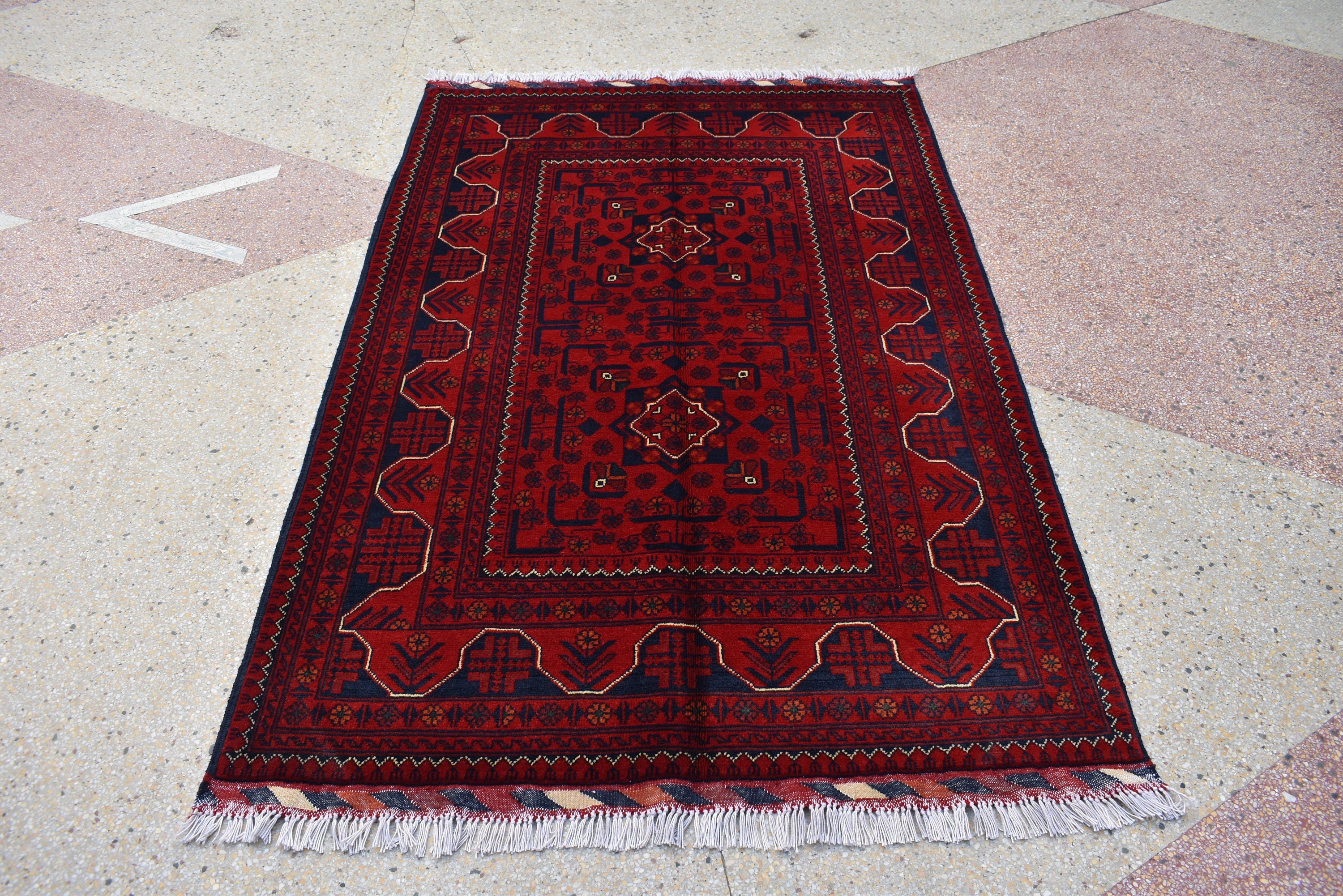 3x5 Bukhara Red Rug Turkmen 100% Wool Afghan Handwoven Rug, Natural Veg dyes, Rug for Living Room, Rug for Bedroom 5.2 x 3.5