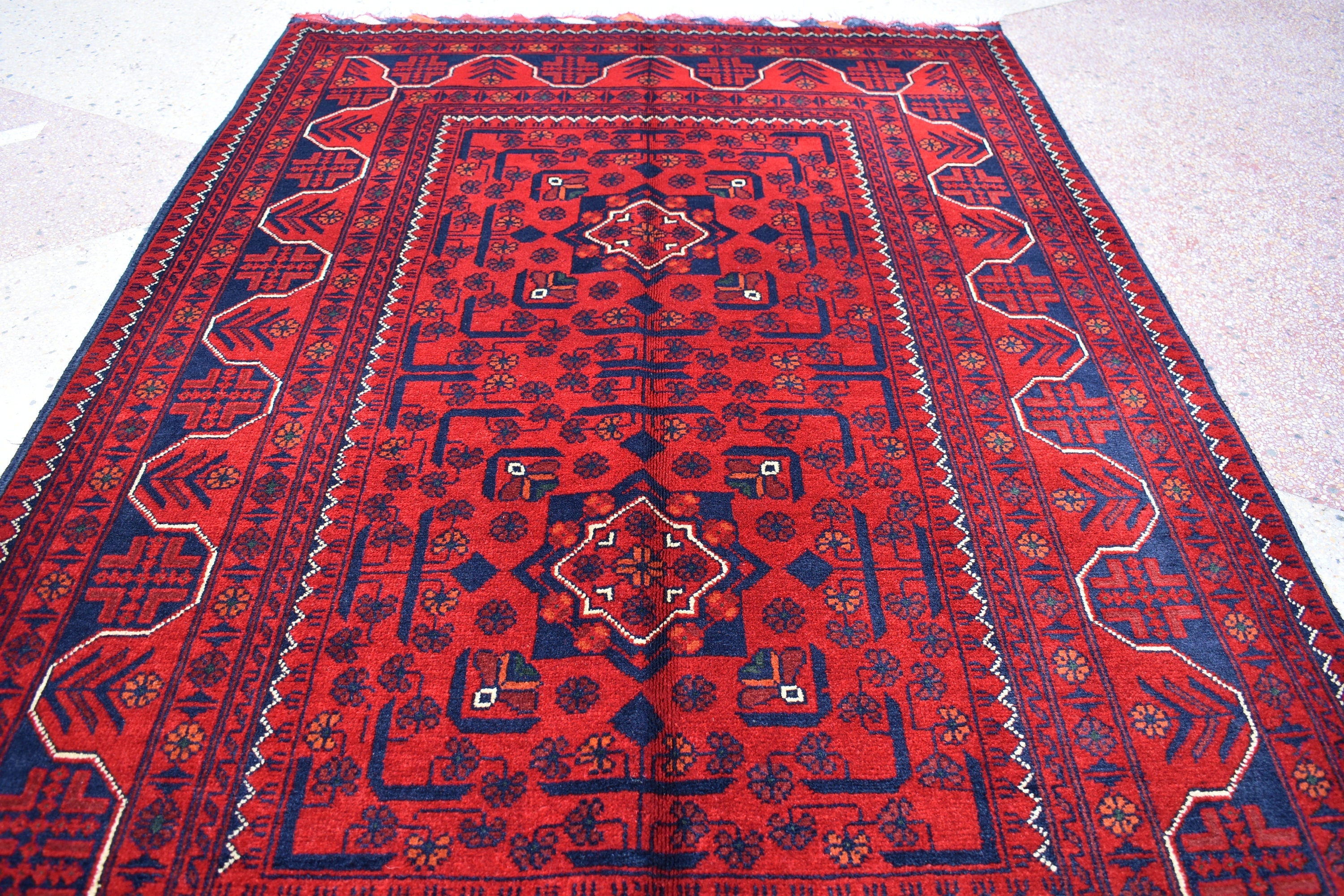 3x5 Bukhara Red Rug Turkmen 100% Wool Afghan Handwoven Rug, Natural Veg dyes, Rug for Living Room, Rug for Bedroom 5.2 x 3.5