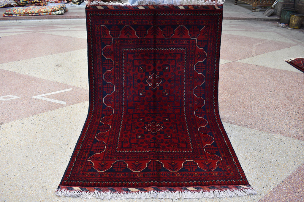 3x5 Bukhara Red Rug Turkmen 100% Wool Afghan Handwoven Rug, Natural Veg dyes, Rug for Living Room, Rug for Bedroom 5.2 x 3.5