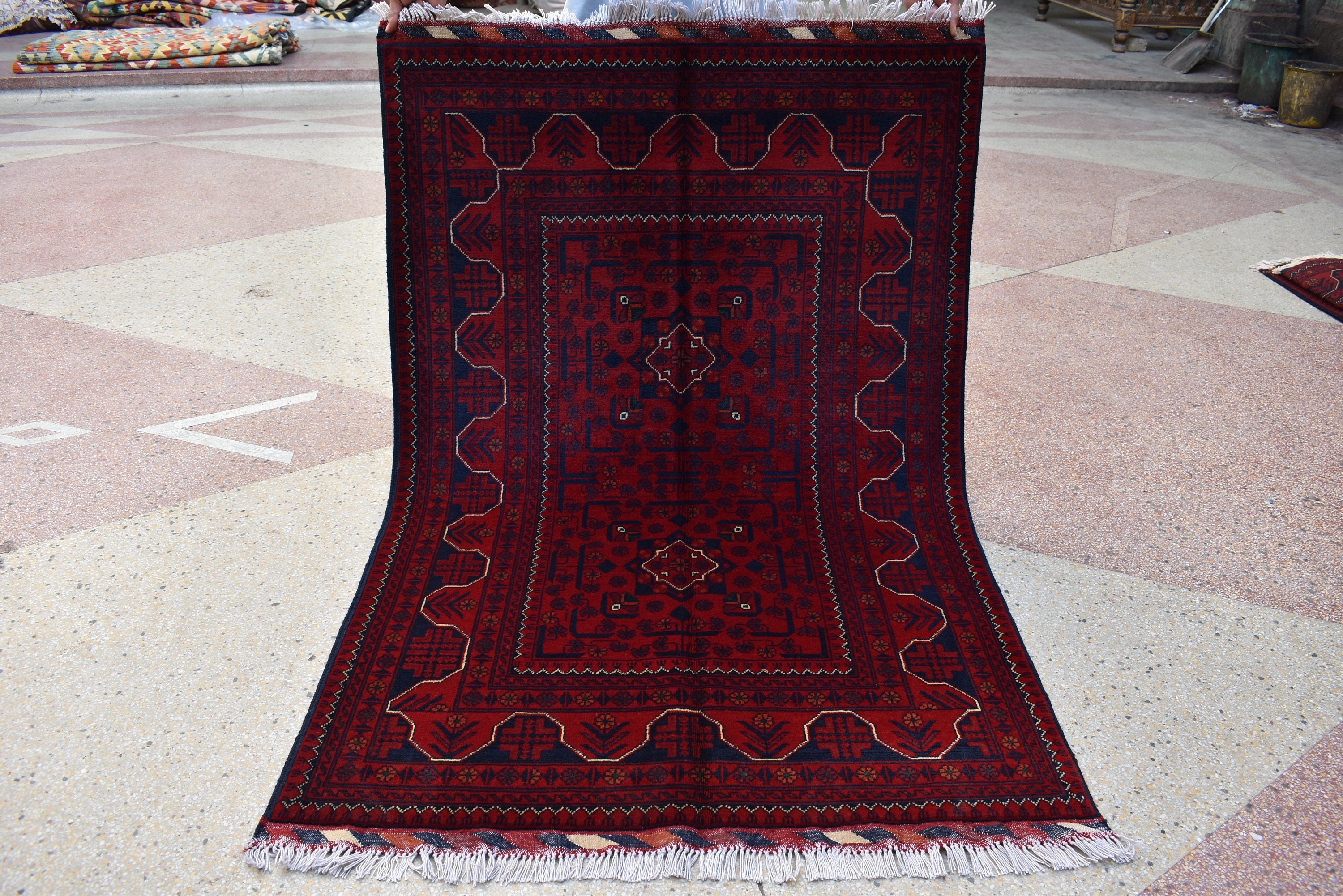 3x5 Bukhara Red Rug Turkmen 100% Wool Afghan Handwoven Rug, Natural Veg dyes, Rug for Living Room, Rug for Bedroom 5.2 x 3.5