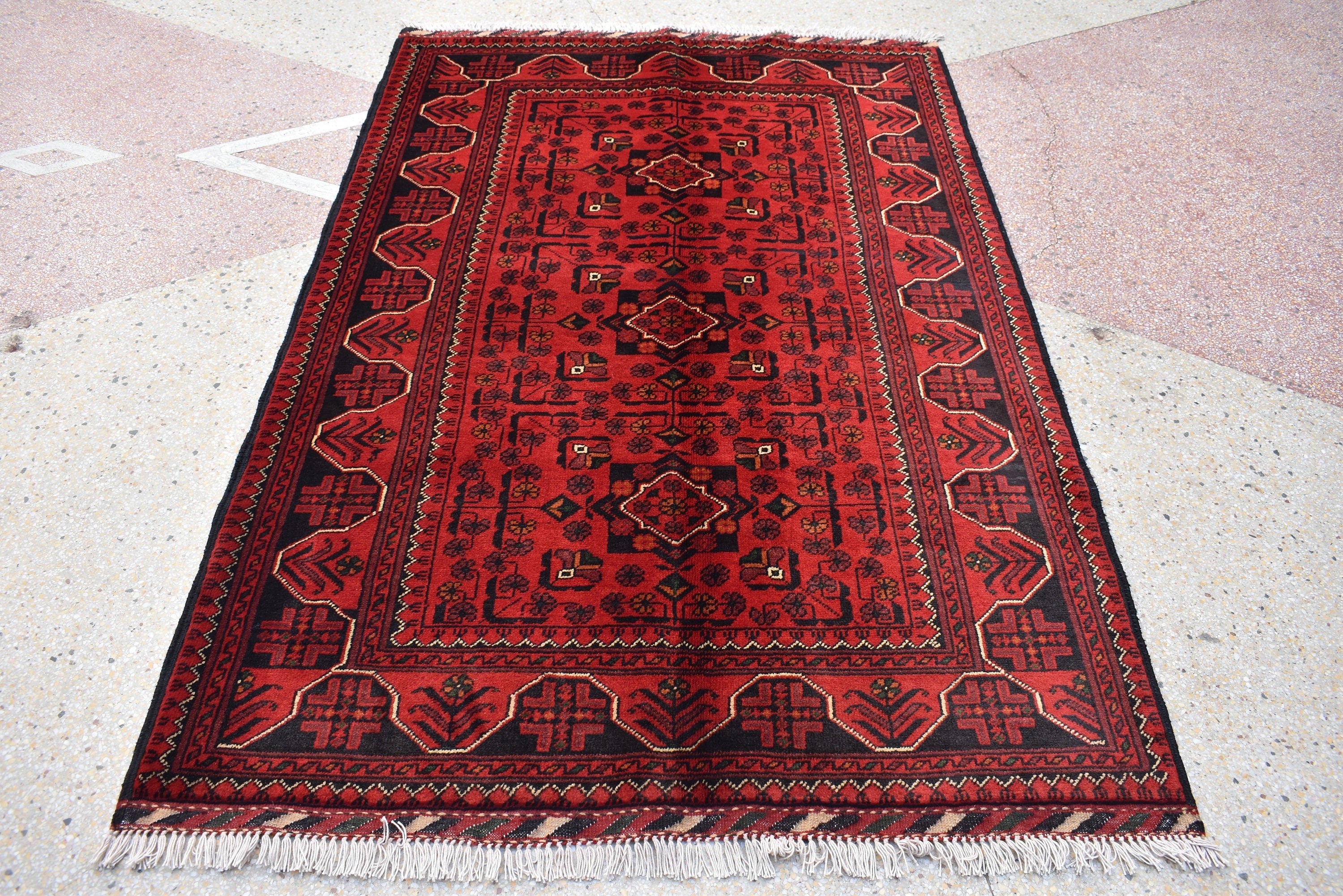 3x5 Bukhara Rug Turkmen 100% Wool Afghan Veg dyes Handmade Bukhara Pattern Turkmen Oriental Rug, Bedroom Rug, Living Room Rug 5.0x3.4 ft