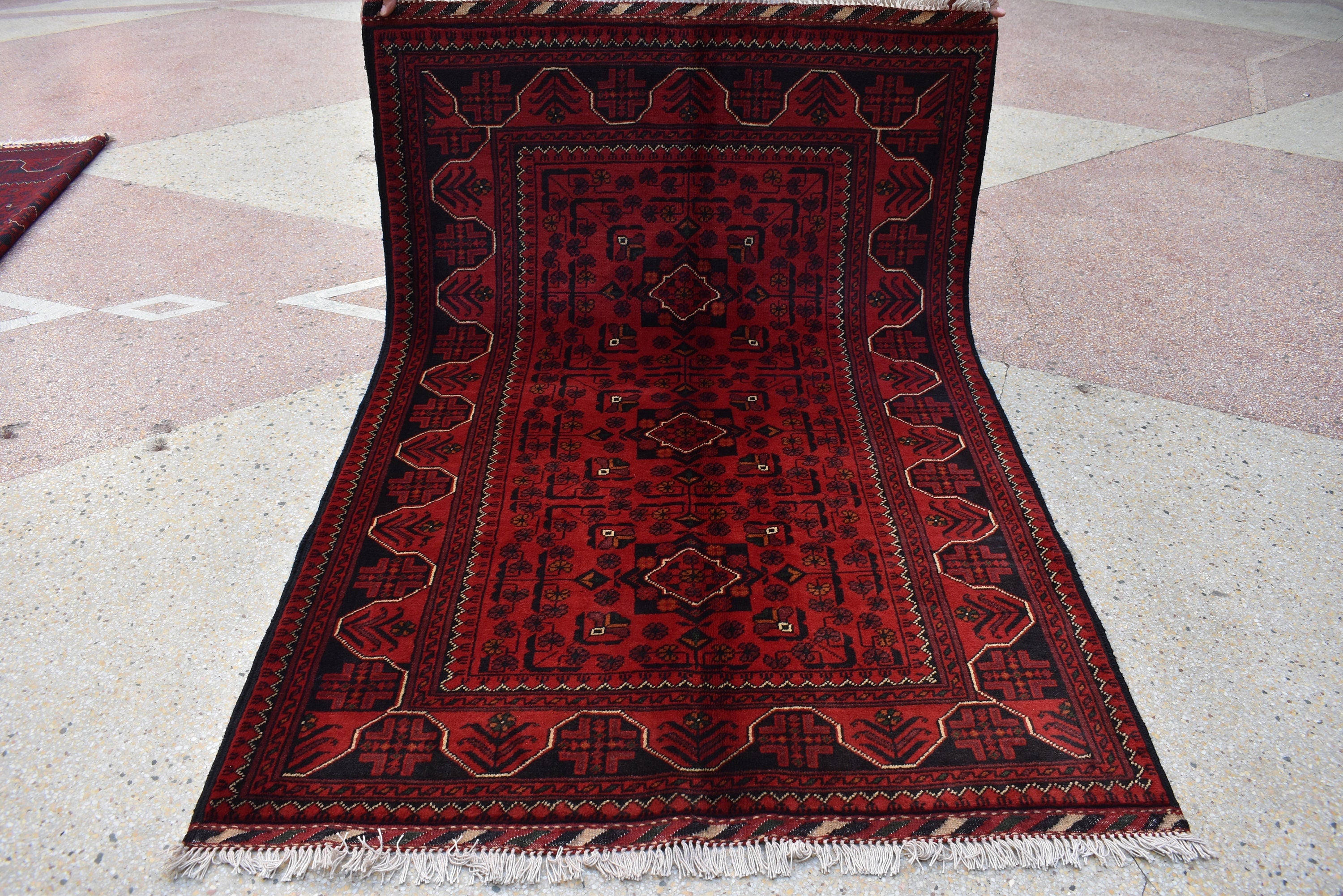 3x5 Bukhara Rug Turkmen 100% Wool Afghan Veg dyes Handmade Bukhara Pattern Turkmen Oriental Rug, Bedroom Rug, Living Room Rug 5.0x3.4 ft