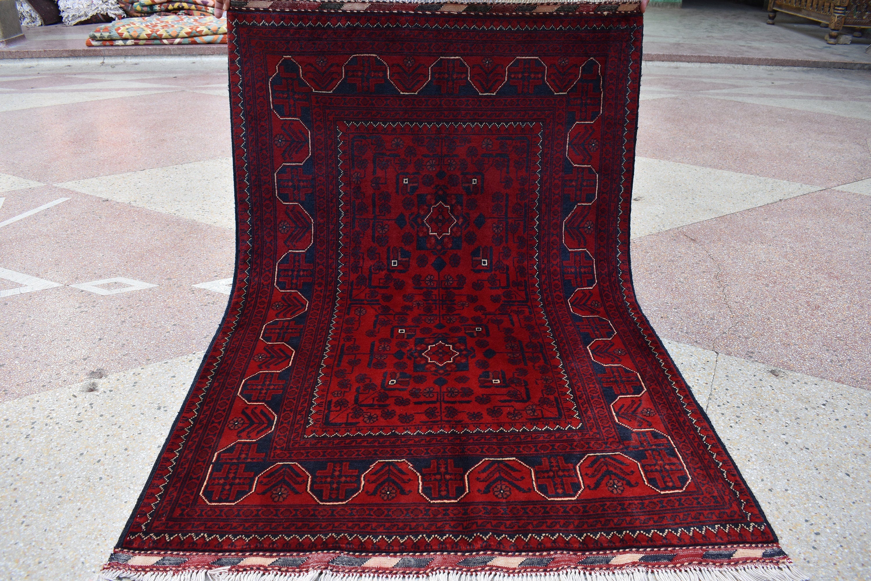 3x5 Bokhara Rug Turkmen 100% Wool Afghan Veg dyes Handmade Oriental Pattern Turkmen Rug, Rugs For Living Room-Bedroom Rug