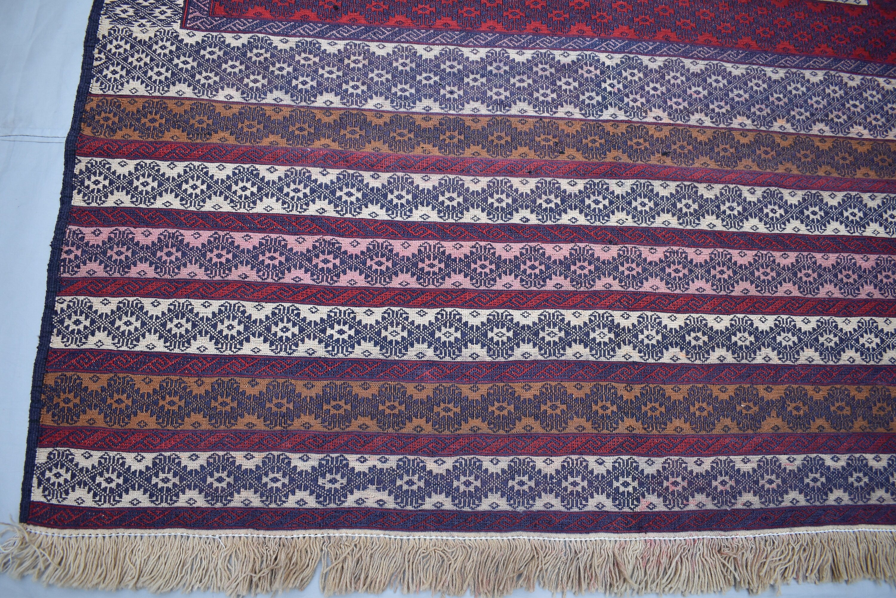 Collectible Rug 7.3 x 4.4 Ft Antique Yamood Sumak Kilim Rug– Handwoven, Authentic Tribal Design, Vintage Home Decor, Living Room Rug
