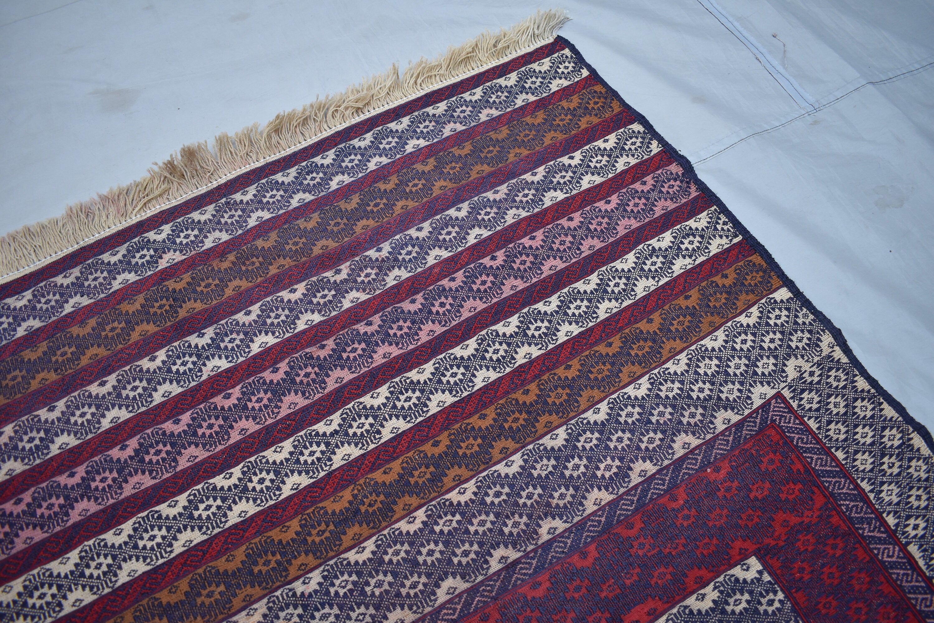 Collectible Rug 7.3 x 4.4 Ft Antique Yamood Sumak Kilim Rug– Handwoven, Authentic Tribal Design, Vintage Home Decor, Living Room Rug