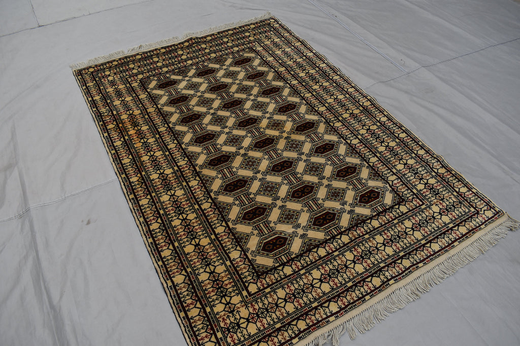 SALE – 6x4 Ft Afghan Turkmen Gargi Rug | Handmade 100% Wool Yamood Pattern Carpet | Antique Turkoman Oriental Rug for Living Room Decor
