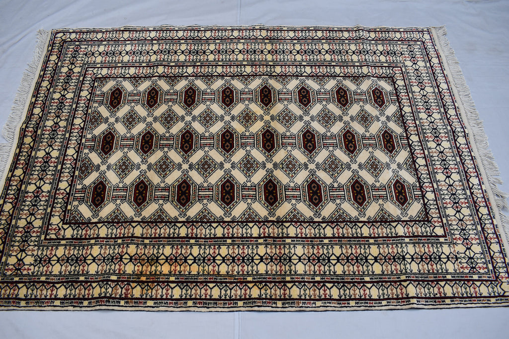 SALE – 6x4 Ft Afghan Turkmen Gargi Rug | Handmade 100% Wool Yamood Pattern Carpet | Antique Turkoman Oriental Rug for Living Room Decor