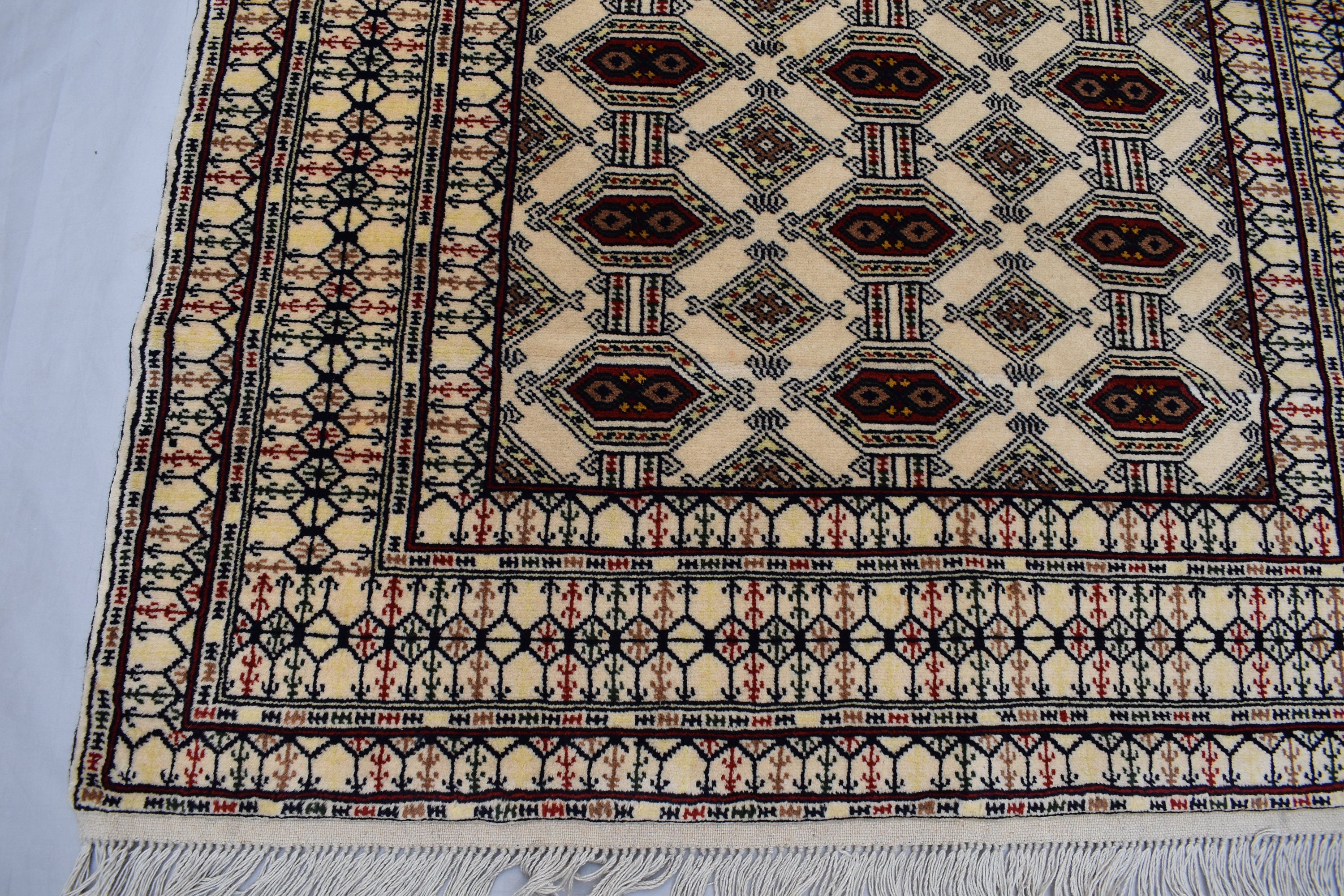 SALE – 6x4 Ft Afghan Turkmen Gargi Rug | Handmade 100% Wool Yamood Pattern Carpet | Antique Turkoman Oriental Rug for Living Room Decor