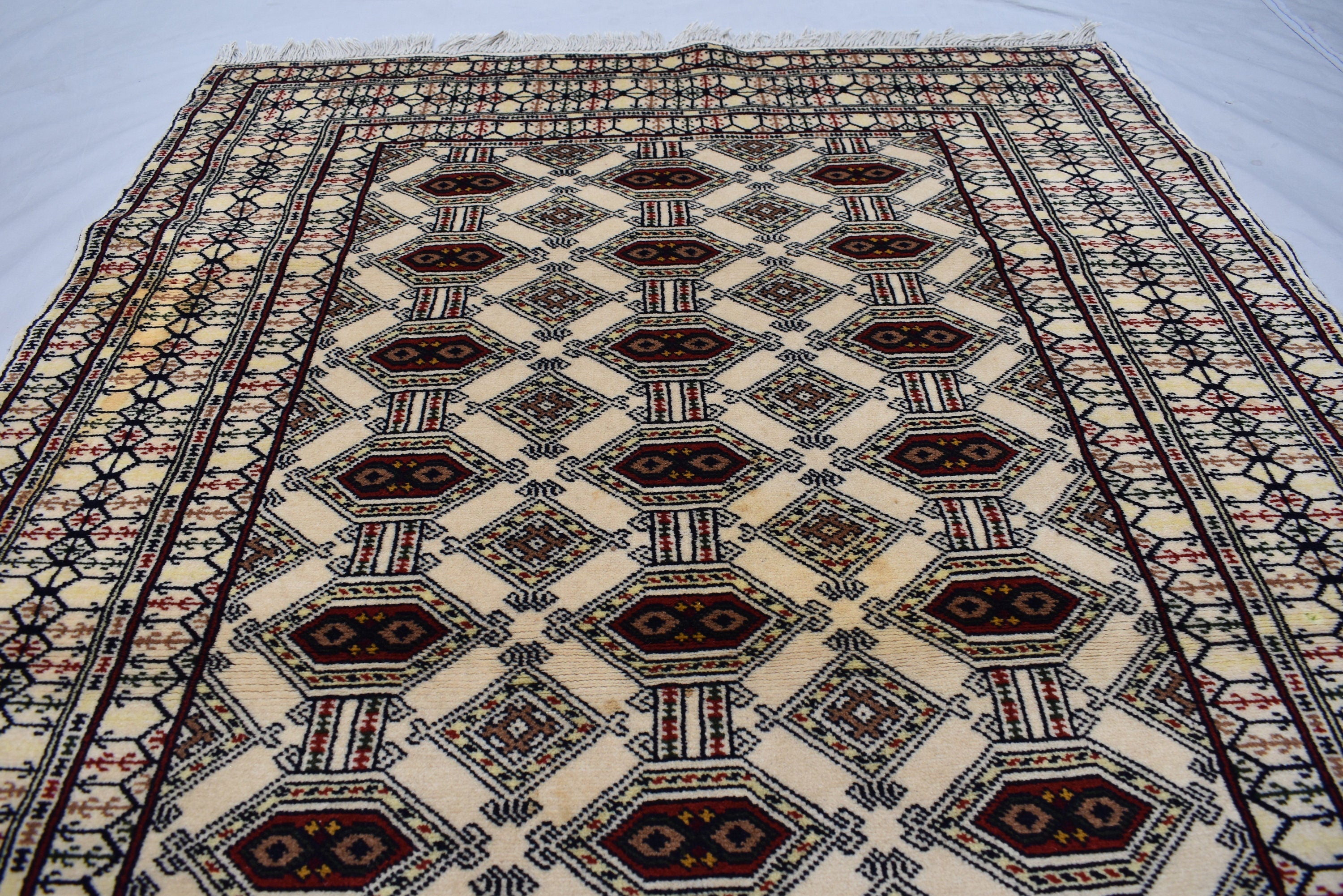 SALE – 6x4 Ft Afghan Turkmen Gargi Rug | Handmade 100% Wool Yamood Pattern Carpet | Antique Turkoman Oriental Rug for Living Room Decor