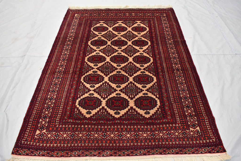 Antique Zahir Shahi Rug – Vintage Afghan Turkman Herati Yamoot Design | Handmade 100% Wool Oriental Rug | 6x4 Living Room Carpet 175x128cm