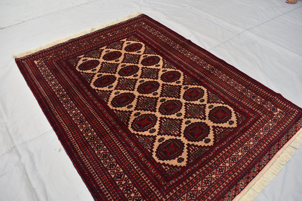 Antique Zahir Shahi Rug – Vintage Afghan Turkman Herati Yamoot Design | Handmade 100% Wool Oriental Rug | 6x4 Living Room Carpet 175x128cm