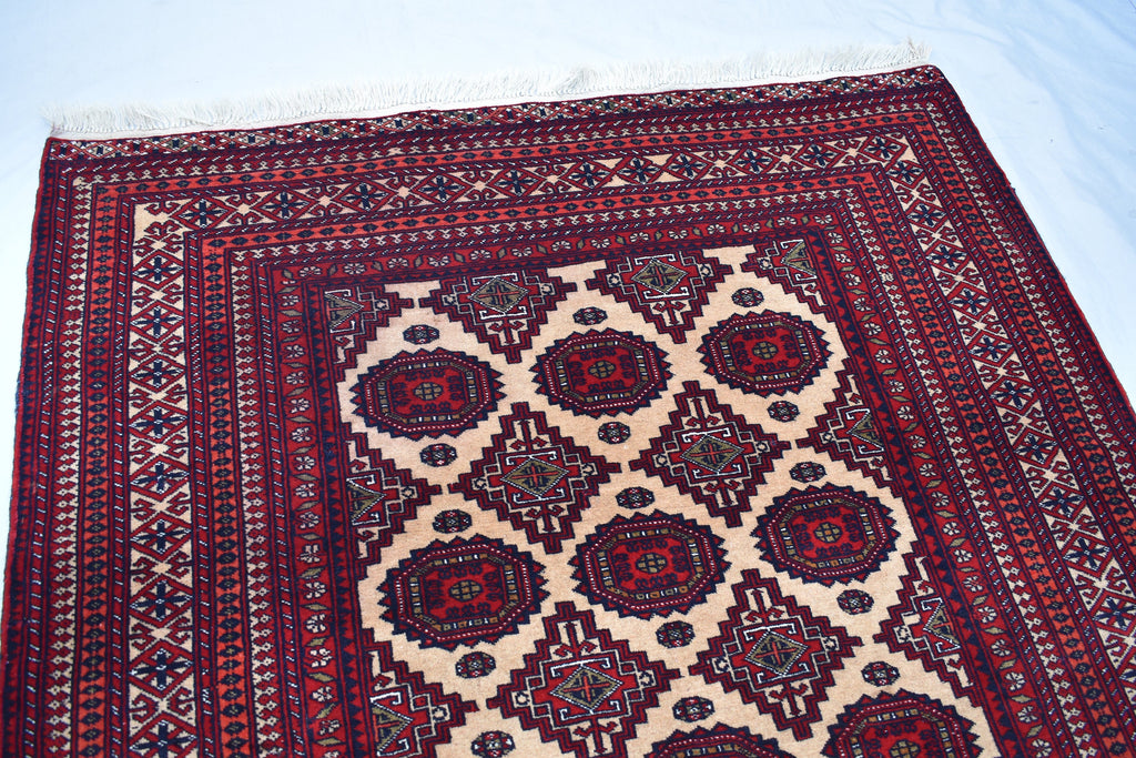 Antique Zahir Shahi Rug – Vintage Afghan Turkman Herati Yamoot Design | Handmade 100% Wool Oriental Rug | 6x4 Living Room Carpet 175x128cm