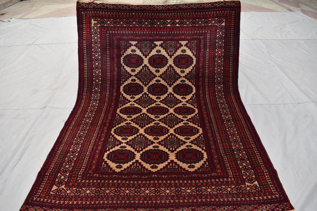 Antique Zahir Shahi Rug – Vintage Afghan Turkman Herati Yamoot Design | Handmade 100% Wool Oriental Rug | 6x4 Living Room Carpet 175x128cm