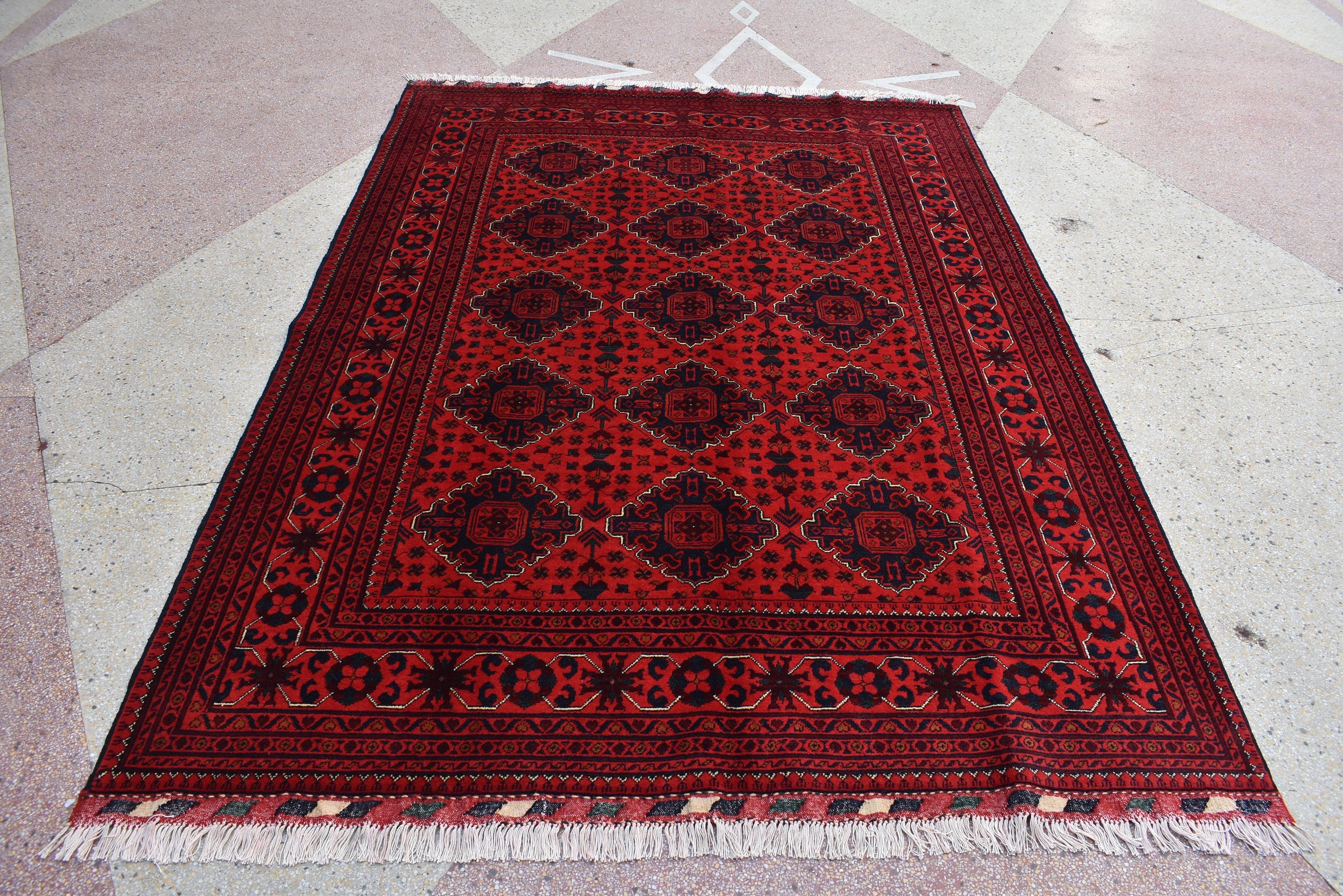 8x5 Bokhara Rug Turkmen 100% Wool Afghan Veg Dyes Handmade Bukhara Pattern Area Rug Turkmen Oriental Rug, Living Room Rug 7.11x5.7 Ft