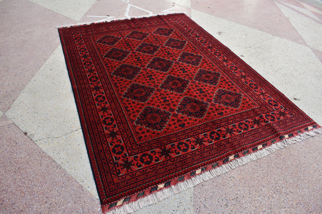 8x5 Bokhara Rug Turkmen 100% Wool Afghan Veg Dyes Handmade Bukhara Pattern Area Rug Turkmen Oriental Rug, Living Room Rug 7.11x5.7 Ft