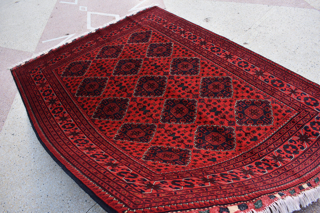 8x5 Bokhara Rug Turkmen 100% Wool Afghan Veg Dyes Handmade Bukhara Pattern Area Rug Turkmen Oriental Rug, Living Room Rug 7.11x5.7 Ft