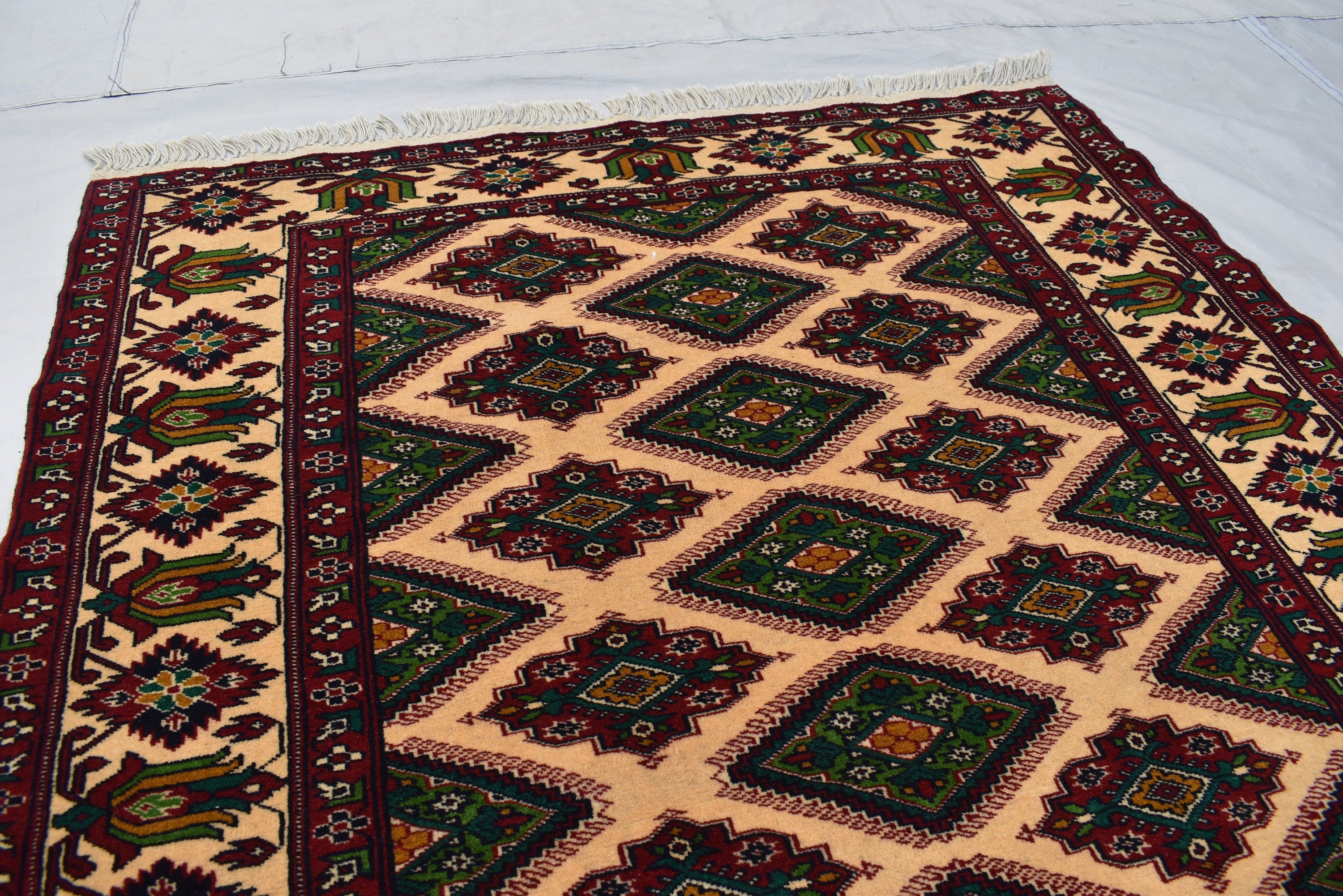 Vintage Herati rug 4x6Ft, Turkmen Wool Area Rug Vegetable Dyed Rug, Medium Size Rug for Living Room, Bedroom, Dining Room Rug 190x126 cm