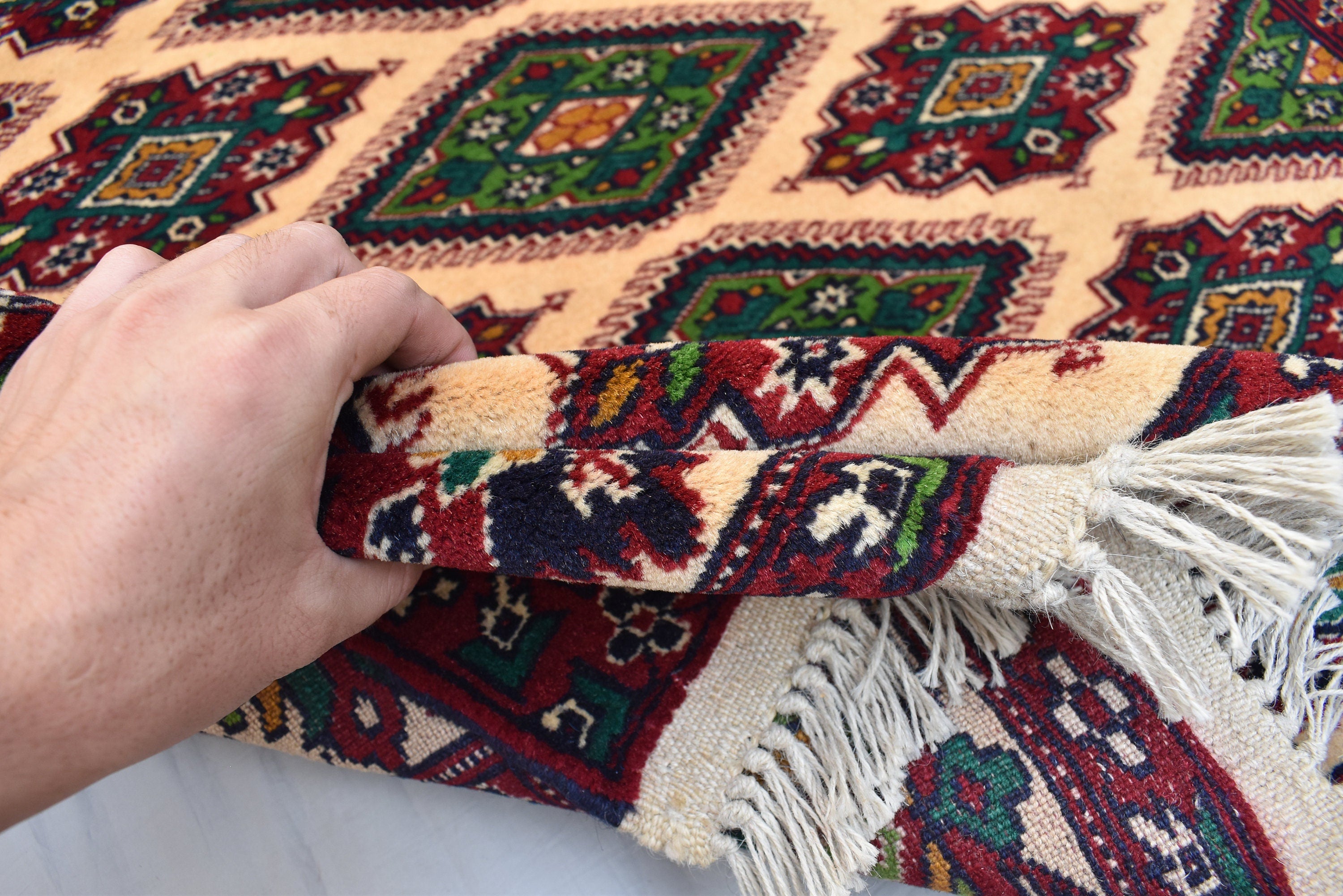 Vintage Herati rug 4x6Ft, Turkmen Wool Area Rug Vegetable Dyed Rug, Medium Size Rug for Living Room, Bedroom, Dining Room Rug 190x126 cm