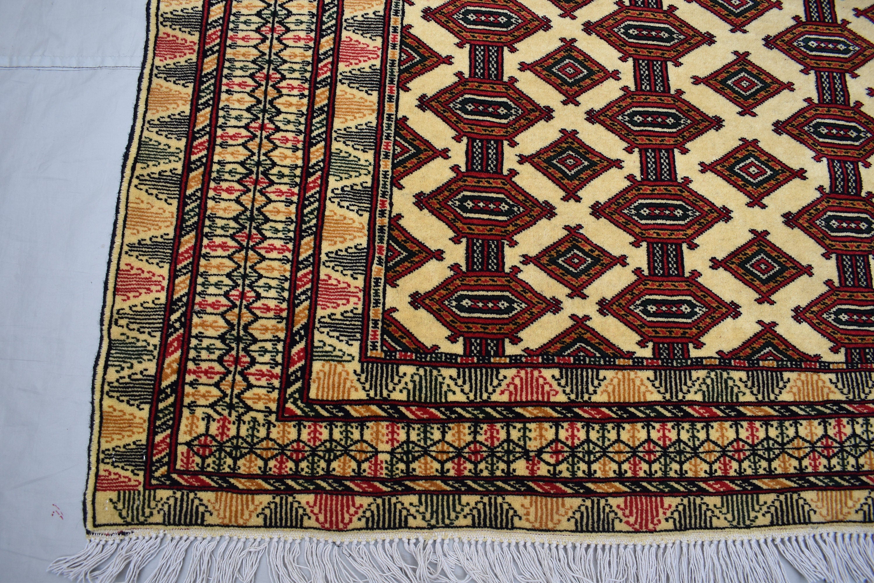 4x6 Beige Vintage Rug, Afghan Hand Knotted Wool Area Rug-Tribal Turkoman Rug-Bukhara Tekke Oriental Rug-Antique Living Room Bedroom Rug