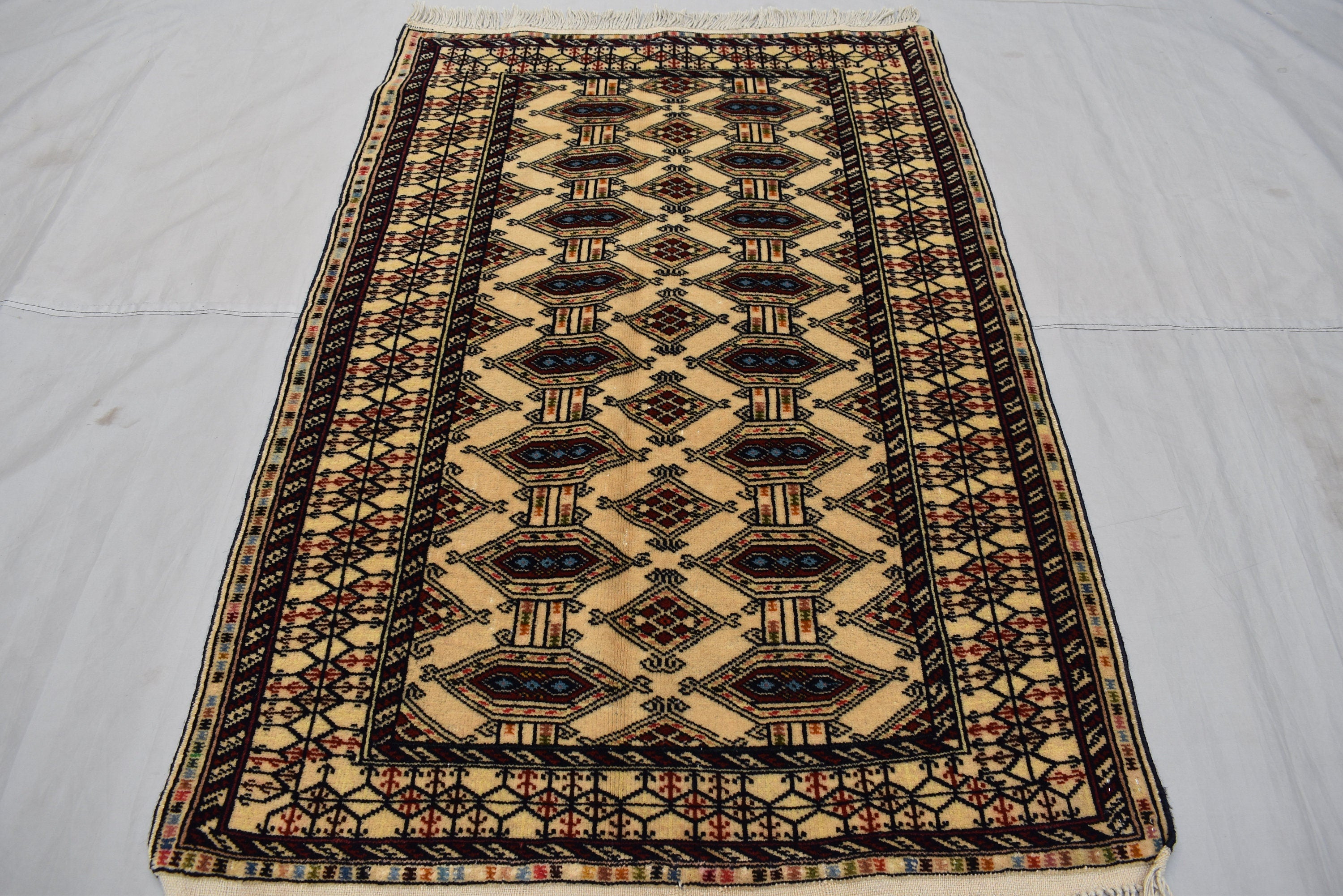 3.10 x 2.8 Ft Vintage Afghan Rug Zahir Shahi Pattern Turkoman Weave Fine Quality Carpet Traditional Herati Rug Super High Quality Rug