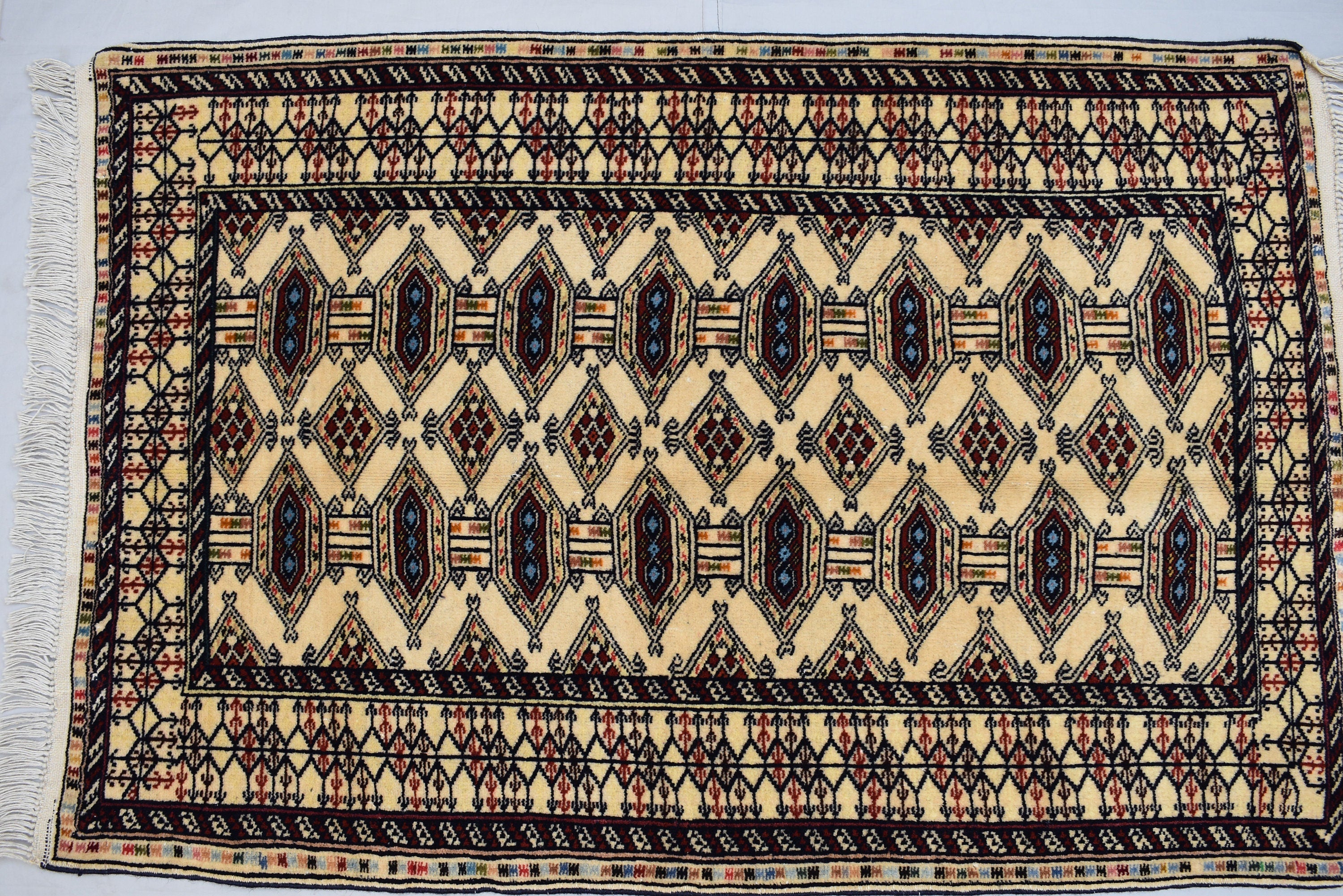 3.10 x 2.8 Ft Vintage Afghan Rug Zahir Shahi Pattern Turkoman Weave Fine Quality Carpet Traditional Herati Rug Super High Quality Rug
