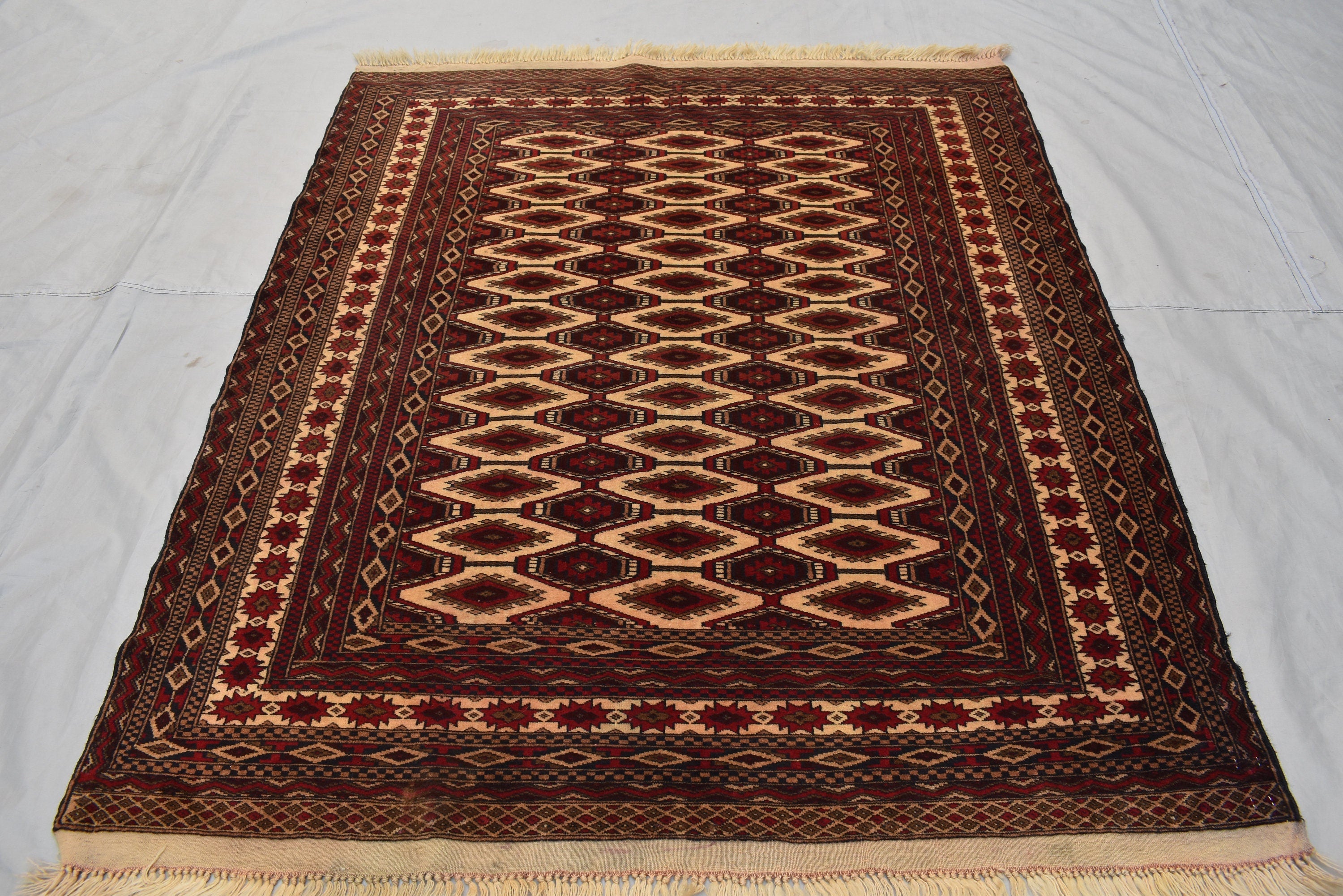 5x4Ft, Vintage Afghan Turkmen Zahir Shahi Rug | Handmade Wool Antique Oriental Area Carpet |Turkoman Tribal Decor, Collectible Rug 195x144cm