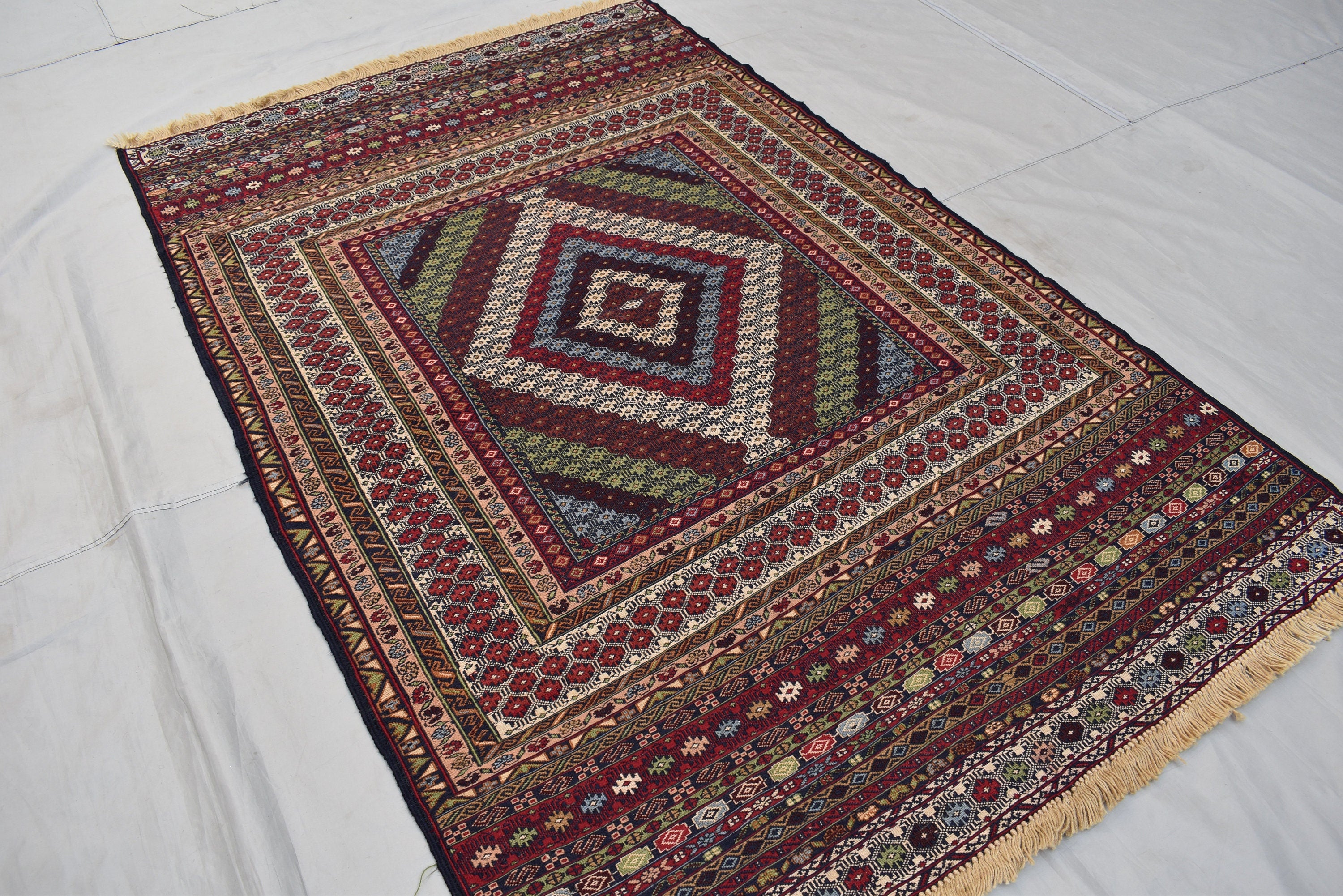Vintage Sumak Kilim, 6.3x4 Ft, Rugs For Living Room, Bedroom, Dining Room, Collective Rare Rug, Natural Wool, Wall Hanging Decorative Rug