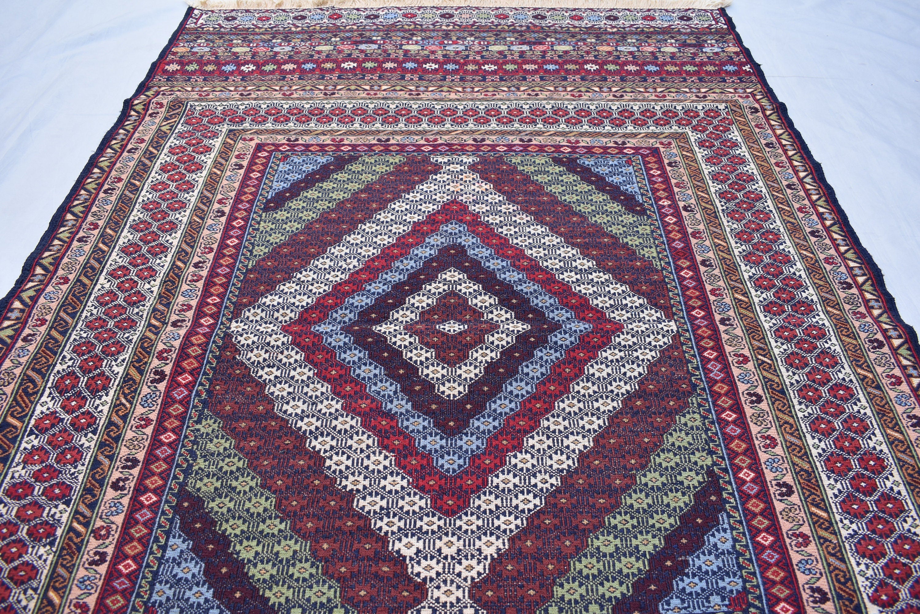Vintage Sumak Kilim, 6.3x4 Ft, Rugs For Living Room, Bedroom, Dining Room, Collective Rare Rug, Natural Wool, Wall Hanging Decorative Rug
