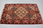 5x3 Burgundy and Beige Afghan Handmade Tribal Handwoven Carpet, Medium Size Rug For Bedroom, Office, Living Room, Eclectic Interiors