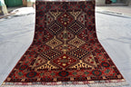 5x3 Burgundy and Beige Afghan Handmade Tribal Handwoven Carpet, Medium Size Rug For Bedroom, Office, Living Room, Eclectic Interiors