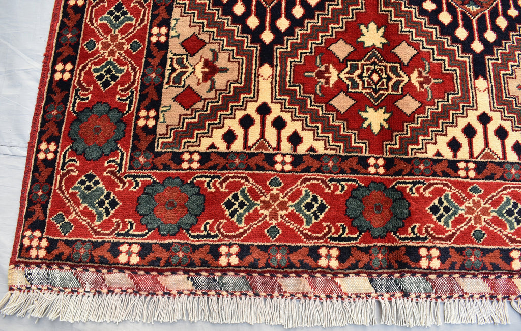 5x3 Burgundy and Beige Afghan Handmade Tribal Handwoven Carpet, Medium Size Rug For Bedroom, Office, Living Room, Eclectic Interiors