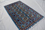 3x5 Navy Blue Ethnic Afghan Rug, Oriental Style Carpet, Classic Farmhouse Red Area Rug, Bedroom Living Room Area Rugs 3.2x5.4, Hallway Rug