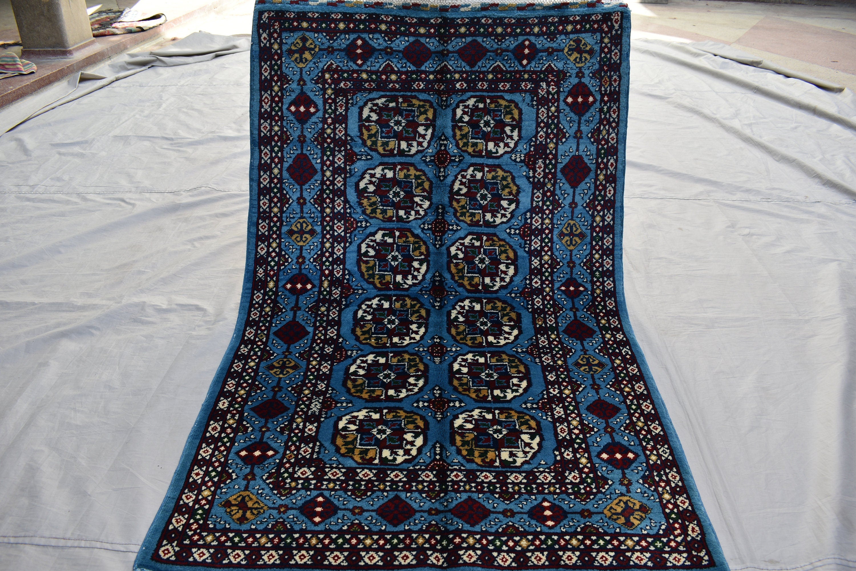3x5 Navy Blue Ethnic Afghan Rug, Oriental Style Carpet, Classic Farmhouse Red Area Rug, Bedroom Living Room Area Rugs 3.2x5.4, Hallway Rug