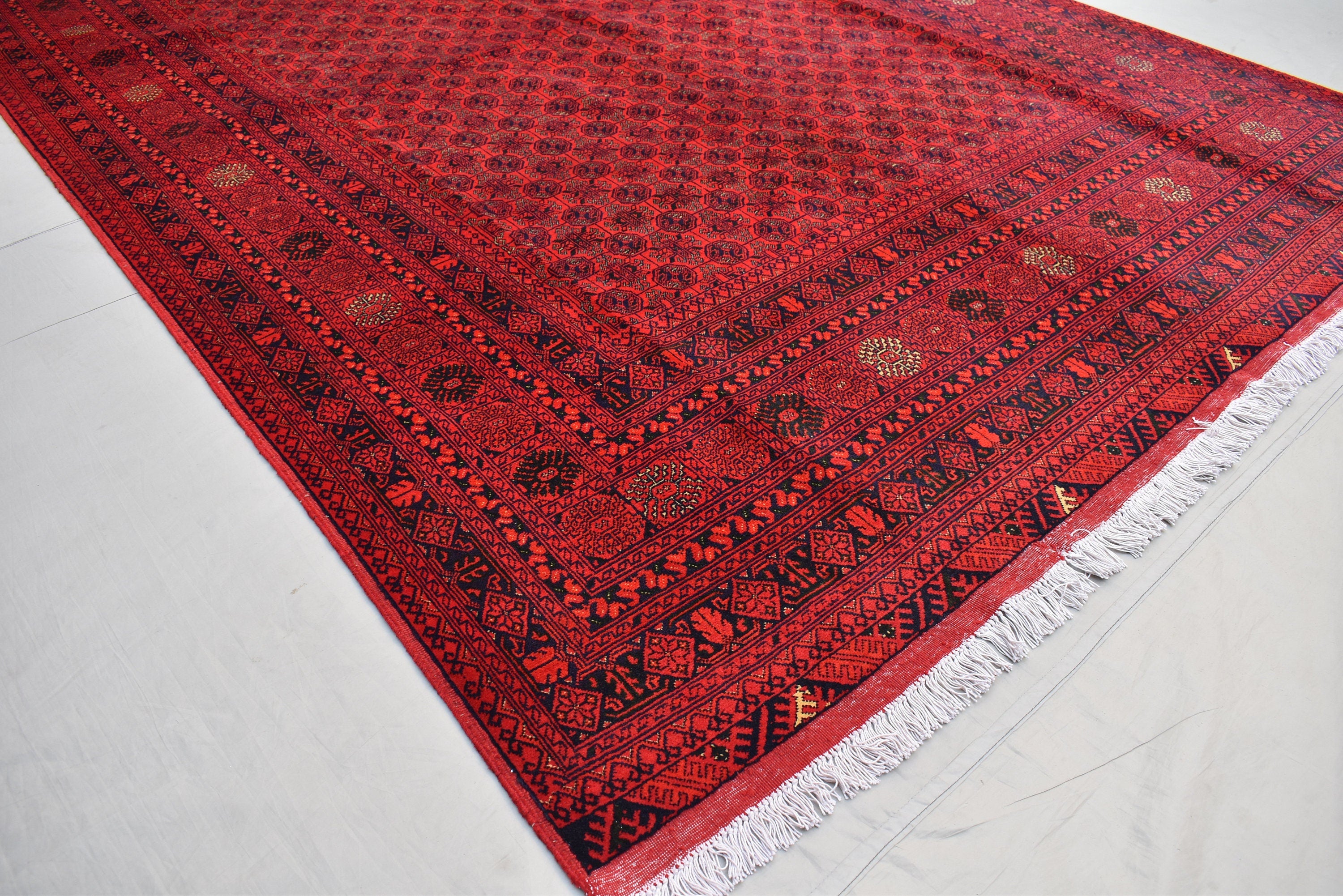 Afghan Bukhara Mowri rug 9.8 x 6.6 Ft High Quality Turkmen Handmade Tekke Ersari rug Vintage Rug In Excellent Condition Oriental Afghan Rug