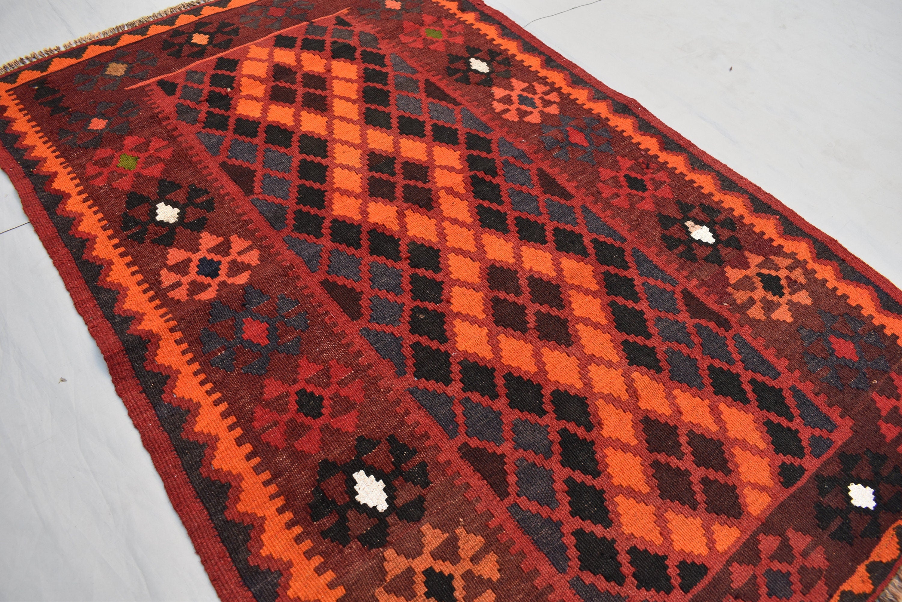 4.9 x 3.1 Ft Geometric Afghan Kilim Rug Afghan Hand Knotted Wool Tribal Antique Turkmen Rug Living Room Rug