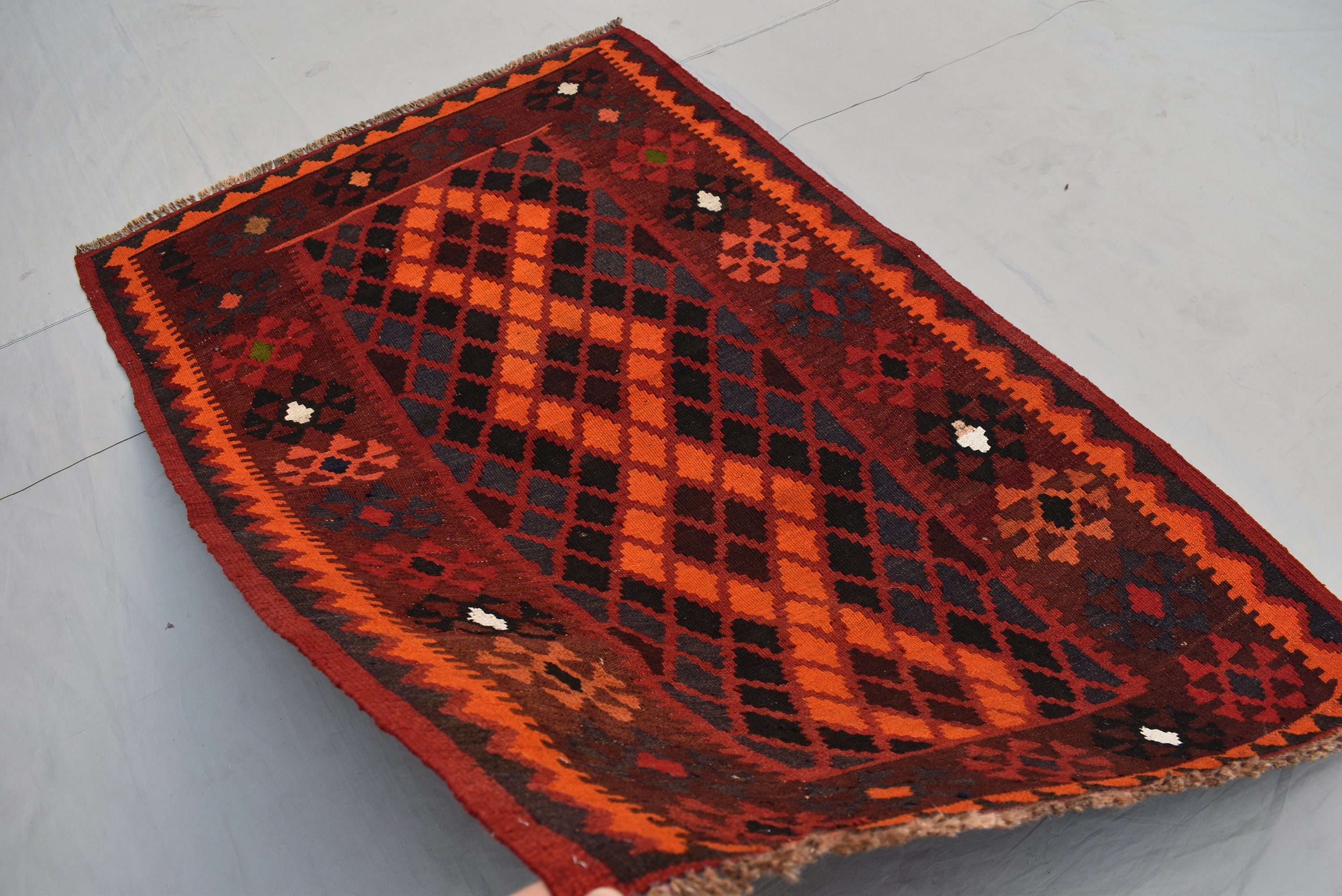4.9 x 3.1 Ft Geometric Afghan Kilim Rug Afghan Hand Knotted Wool Tribal Antique Turkmen Rug Living Room Rug