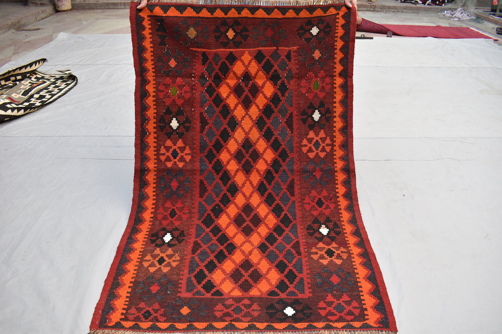4.9 x 3.1 Ft Geometric Afghan Kilim Rug Afghan Hand Knotted Wool Tribal Antique Turkmen Rug Living Room Rug