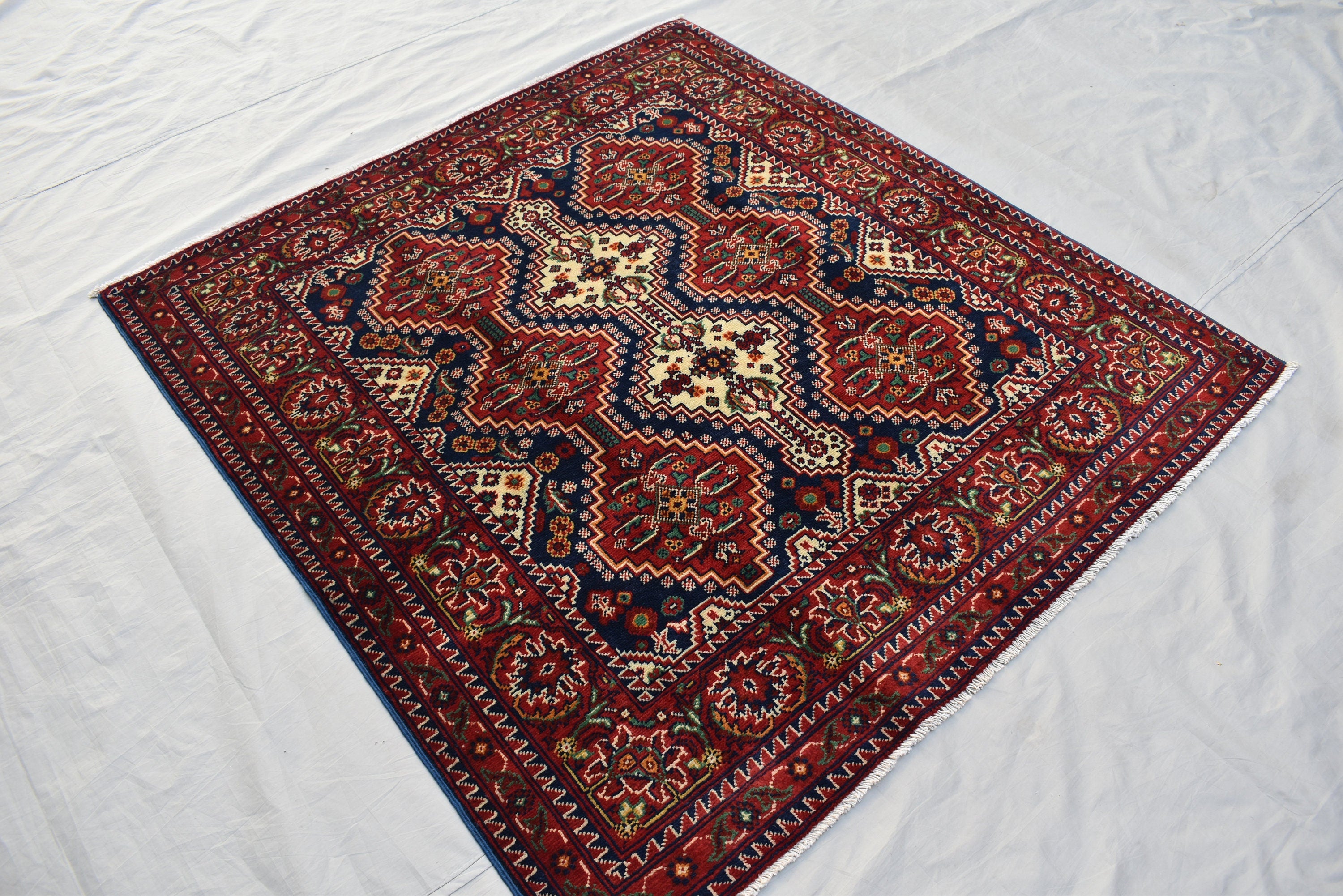 Square rug, 4.5 x 4.2 Ft, Beautiful Handmade Afghan Rug, Oriental Square Area Rug, High Quality rug, 100% Handspun Wool rug, free shipping