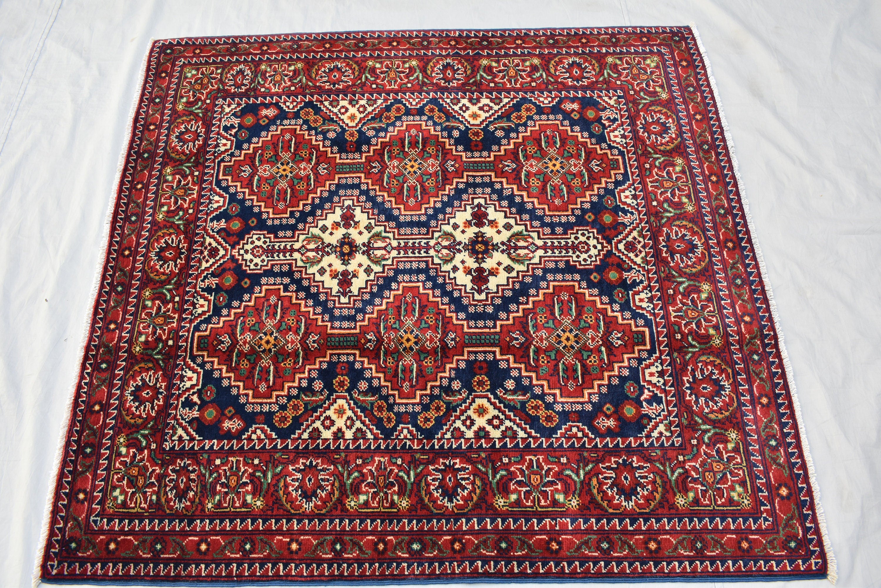 Square rug, 4.5 x 4.2 Ft, Beautiful Handmade Afghan Rug, Oriental Square Area Rug, High Quality rug, 100% Handspun Wool rug, free shipping
