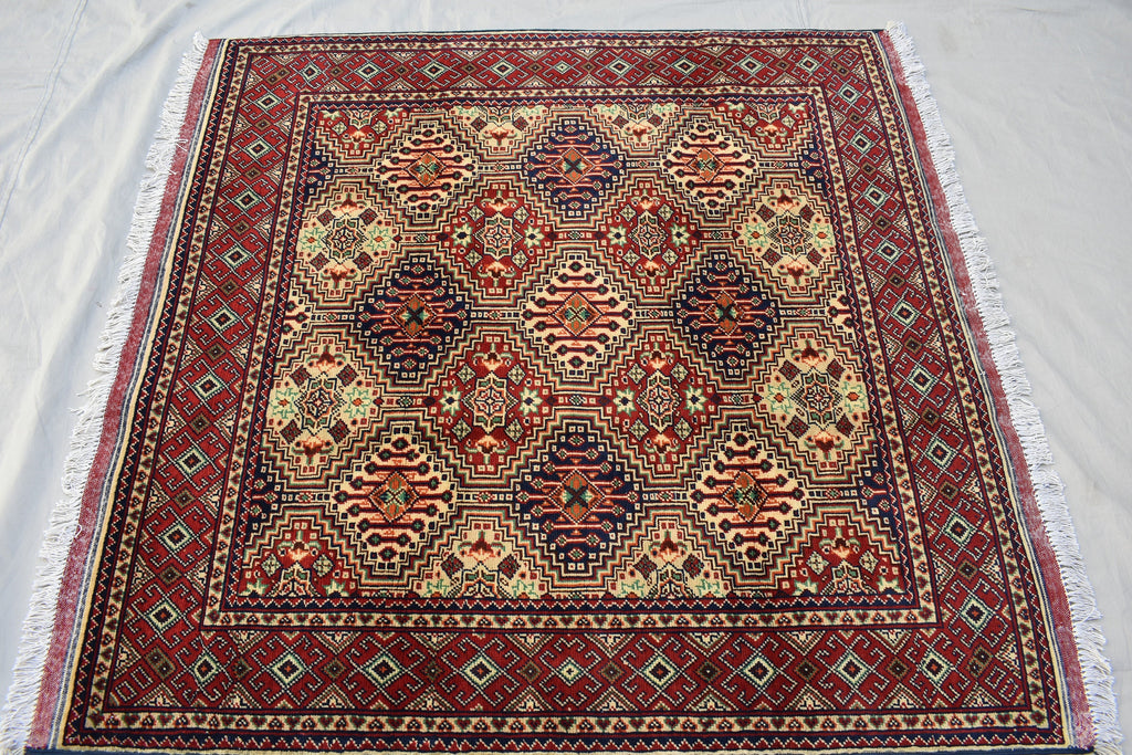 Squair rug 4x5Ft, Top Quality Gorgeous, Handmade Afghan rug, Afghan Turkmen, 100%Wool, Oriental rug, Rug for Living Room, Bedroom Rug